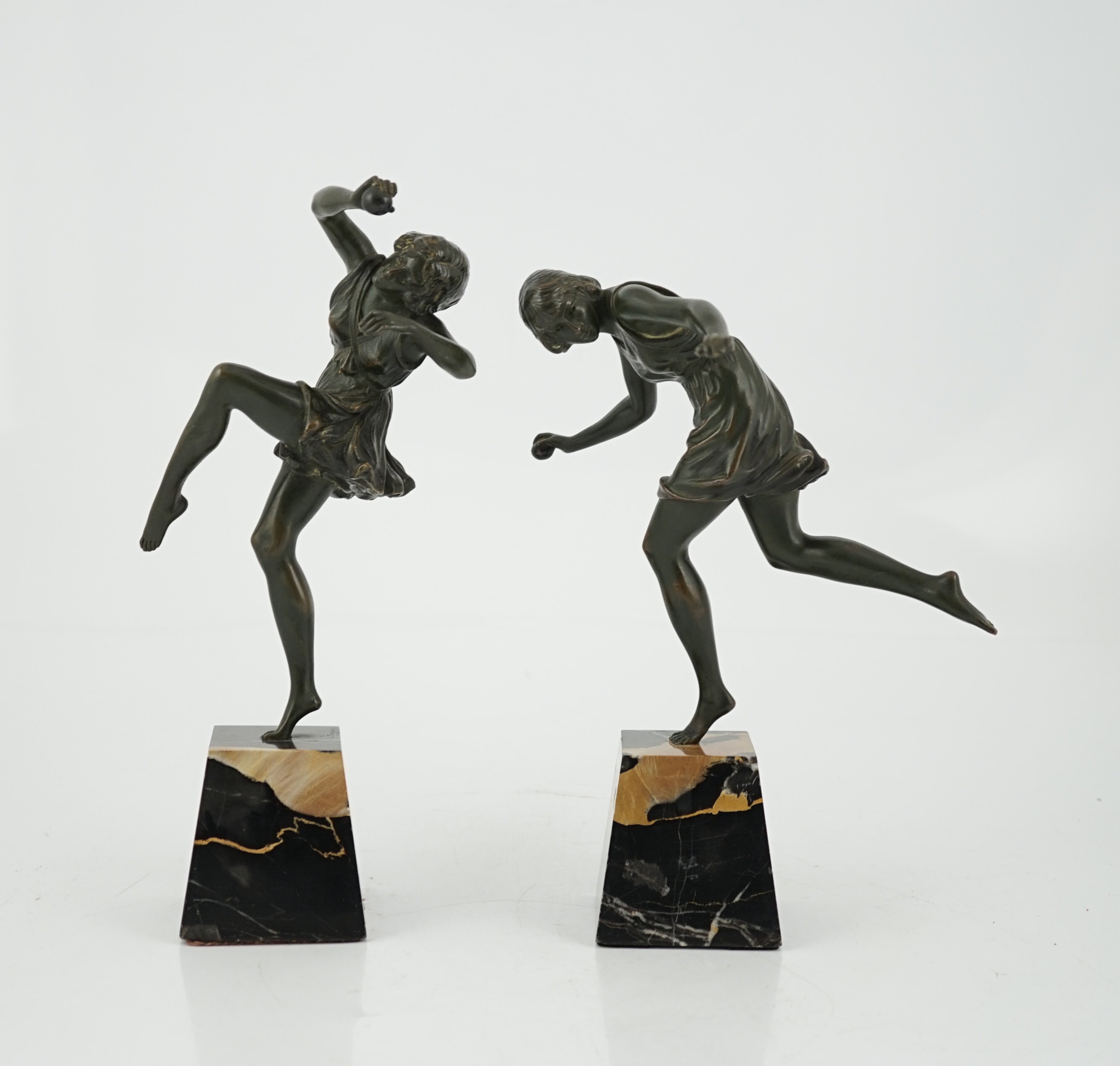 Pierre Camille Marie Le Faguays (1892–1962), a pair of bronze Art Deco figures of classical dancers, 29cm and 25cm high